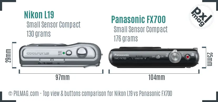 Nikon L19 vs Panasonic FX700 top view buttons comparison Nikon L19 vs Panasonic FX700 top view buttons comparison