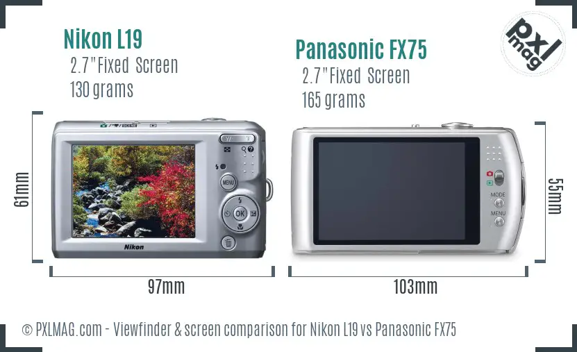 Nikon L19 vs Panasonic FX75 Screen and Viewfinder comparison