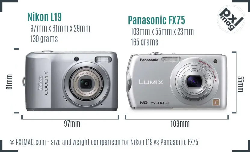 Nikon L19 vs Panasonic FX75 size comparison