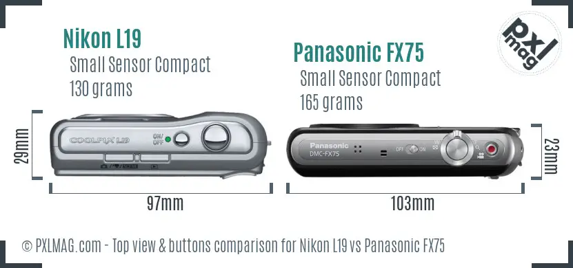 Nikon L19 vs Panasonic FX75 top view buttons comparison