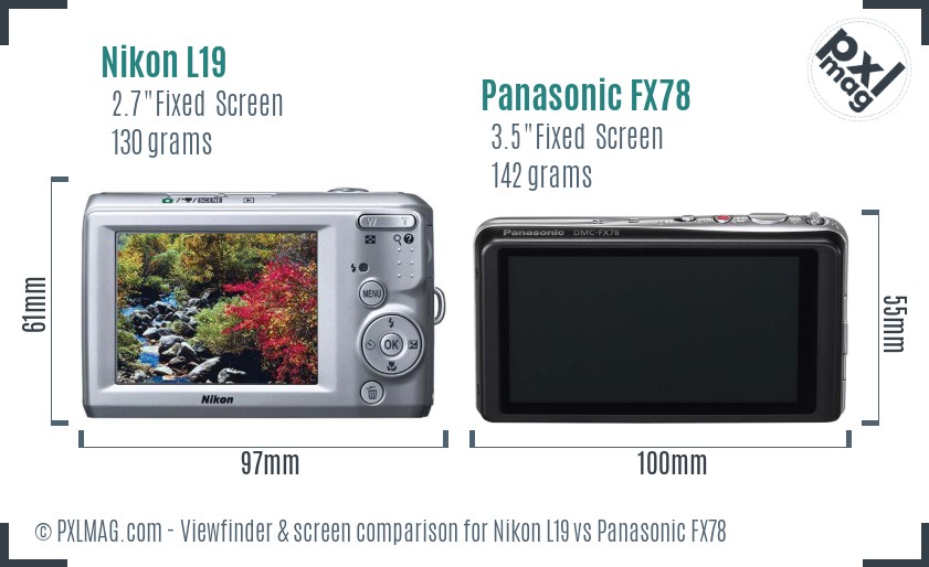 Nikon L19 vs Panasonic FX78 Screen and Viewfinder comparison
