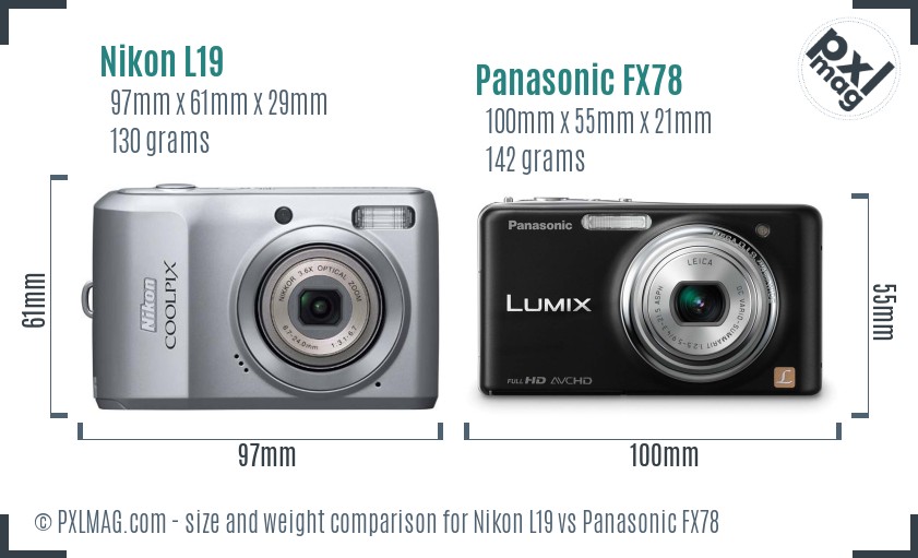 Nikon L19 vs Panasonic FX78 size comparison