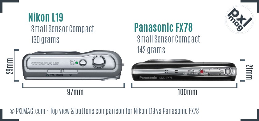 Nikon L19 vs Panasonic FX78 top view buttons comparison