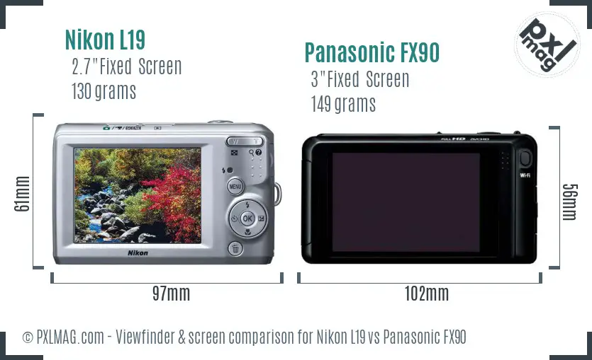 Nikon L19 vs Panasonic FX90 Screen and Viewfinder comparison