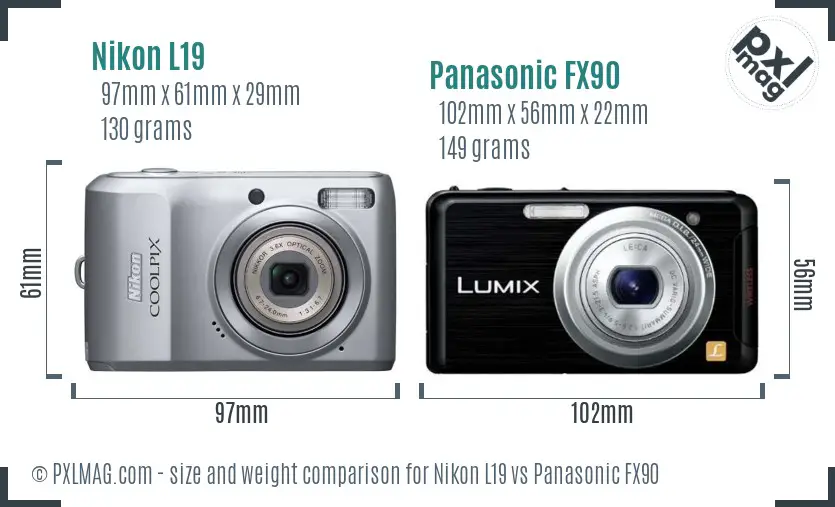 Nikon L19 vs Panasonic FX90 size comparison