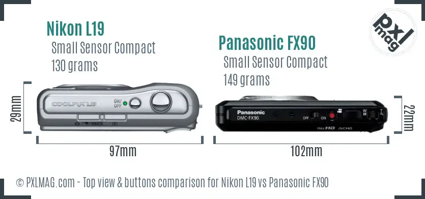 Nikon L19 vs Panasonic FX90 top view buttons comparison