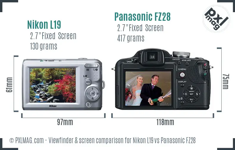 Nikon L19 vs Panasonic FZ28 Screen and Viewfinder comparison