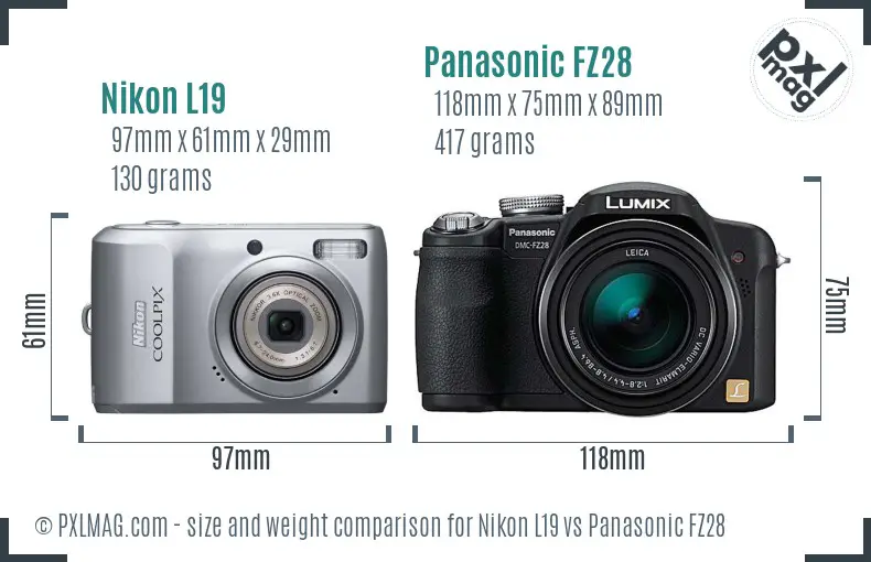 Nikon L19 vs Panasonic FZ28 size comparison
