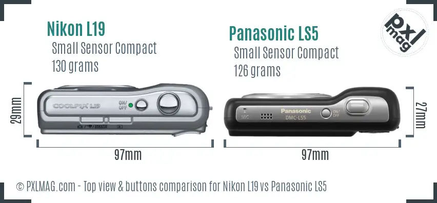 Nikon L19 vs Panasonic LS5 top view buttons comparison