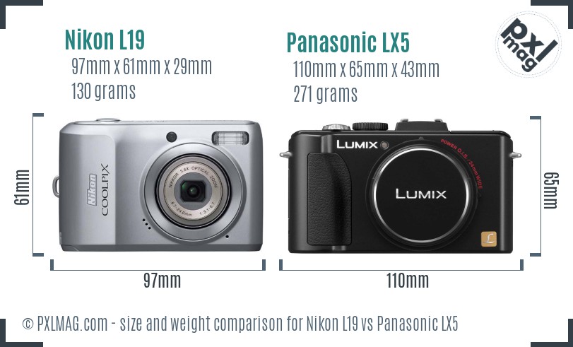 Nikon L19 vs Panasonic LX5 size comparison