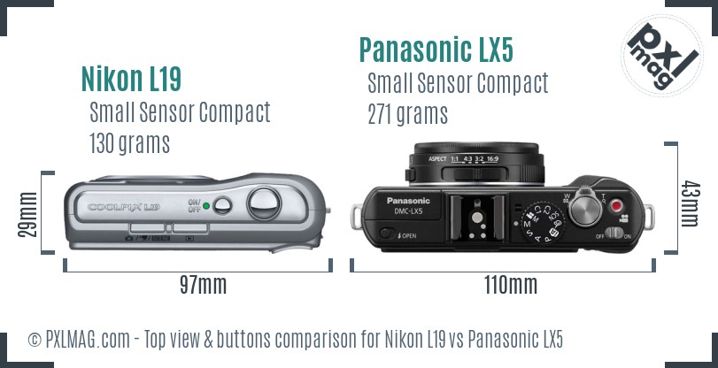 Nikon L19 vs Panasonic LX5 top view buttons comparison