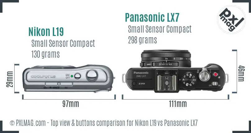 Nikon L19 vs Panasonic LX7 top view buttons comparison