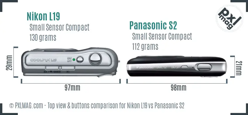 Nikon L19 vs Panasonic S2 top view buttons comparison