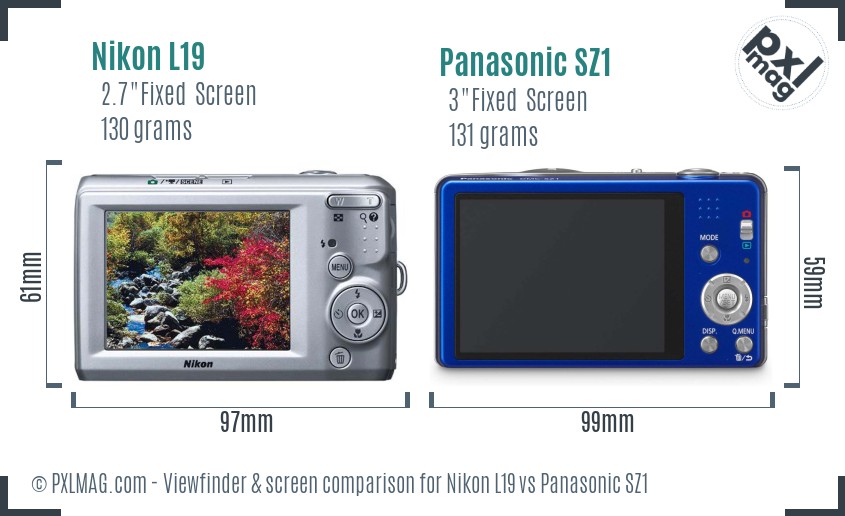 Nikon L19 vs Panasonic SZ1 Screen and Viewfinder comparison