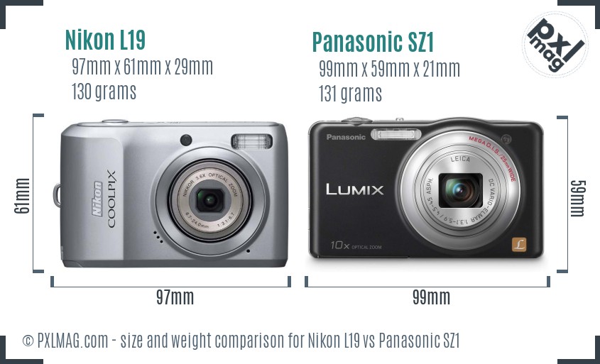 Nikon L19 vs Panasonic SZ1 size comparison