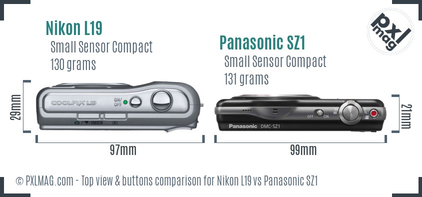 Nikon L19 vs Panasonic SZ1 top view buttons comparison