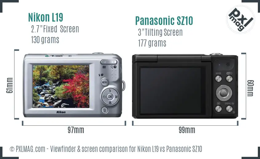 Nikon L19 vs Panasonic SZ10 Screen and Viewfinder comparison