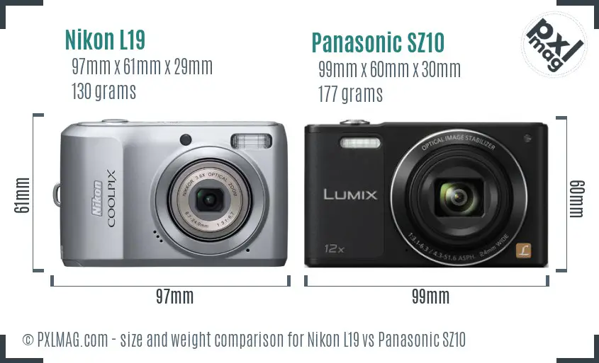 Nikon L19 vs Panasonic SZ10 size comparison