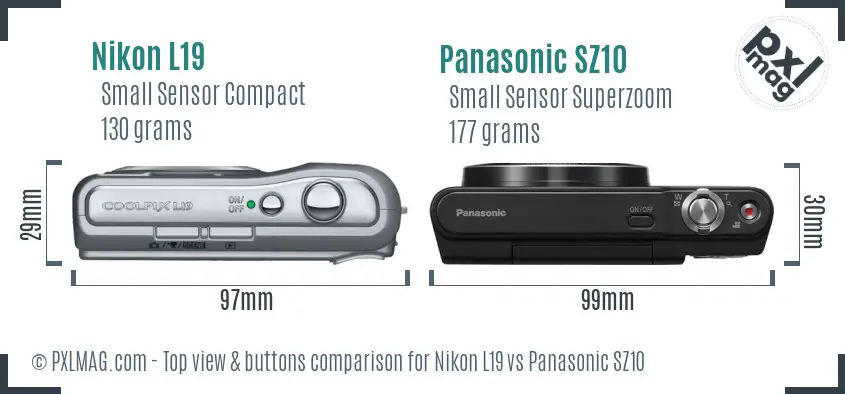 Nikon L19 vs Panasonic SZ10 top view buttons comparison
