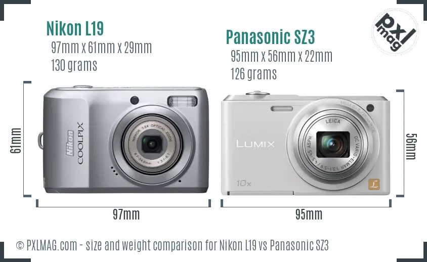 Nikon L19 vs Panasonic SZ3 size comparison