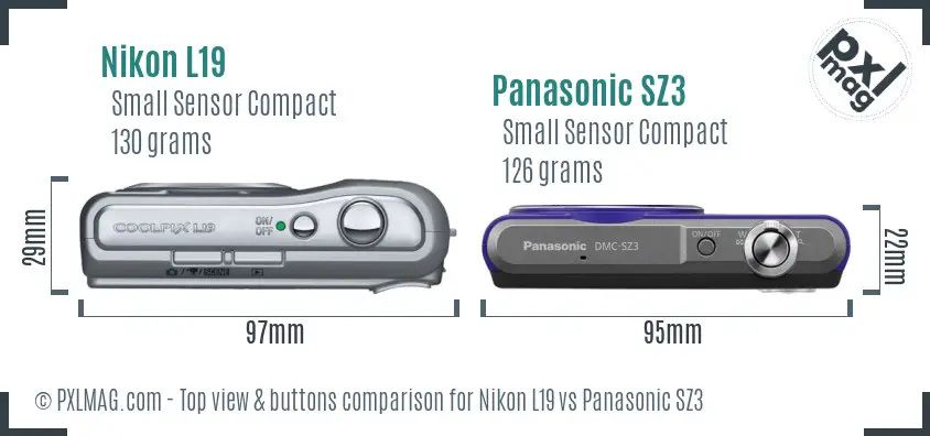Nikon L19 vs Panasonic SZ3 top view buttons comparison