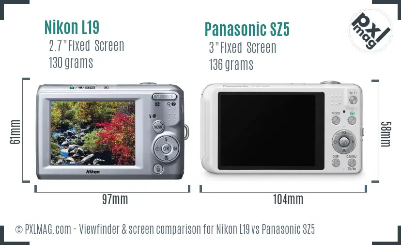 Nikon L19 vs Panasonic SZ5 Screen and Viewfinder comparison