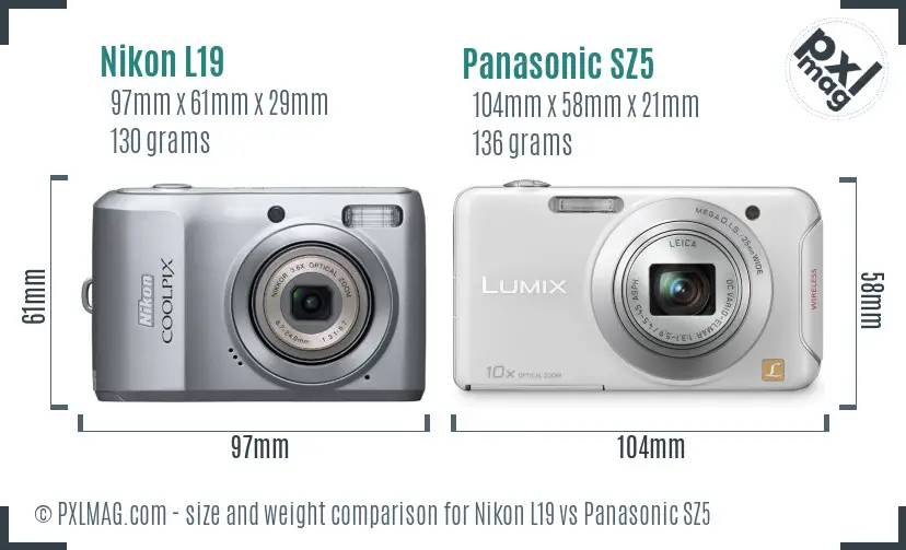 Nikon L19 vs Panasonic SZ5 size comparison