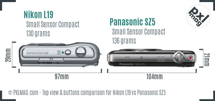 Nikon L19 vs Panasonic SZ5 top view buttons comparison