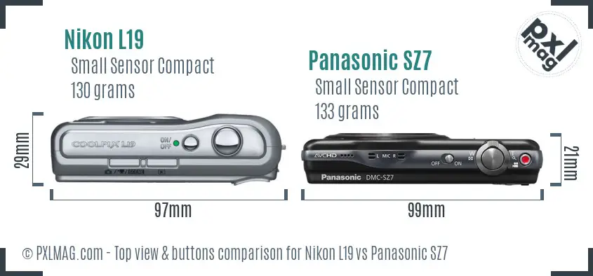 Nikon L19 vs Panasonic SZ7 top view buttons comparison Nikon L19 vs Panasonic SZ7 top view buttons comparison