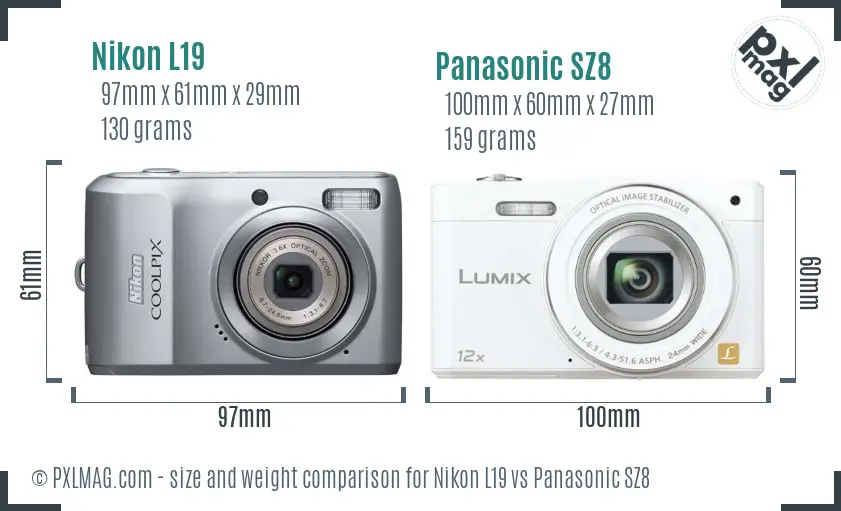Nikon L19 vs Panasonic SZ8 size comparison Nikon L19 vs Panasonic SZ8 size comparison