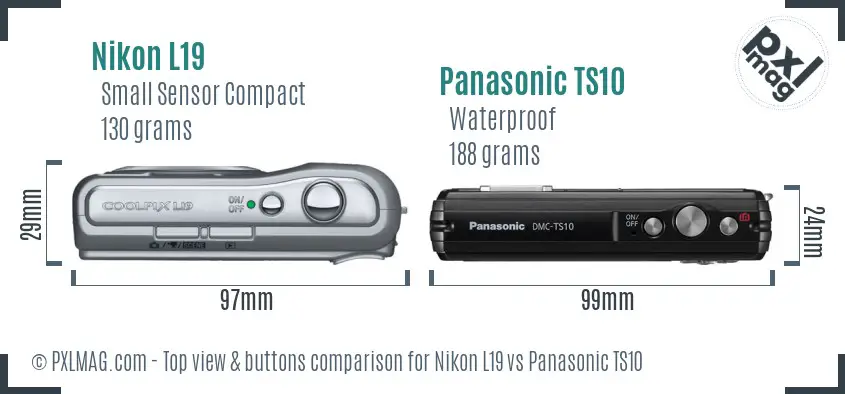 Nikon L19 vs Panasonic TS10 top view buttons comparison Nikon L19 vs Panasonic TS10 top view buttons comparison