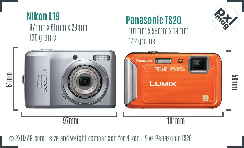 Nikon L19 vs Panasonic TS20 size comparison