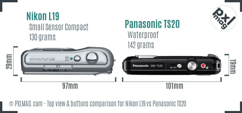 Nikon L19 vs Panasonic TS20 top view buttons comparison