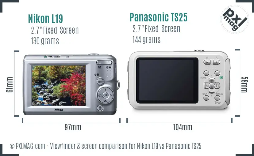 Nikon L19 vs Panasonic TS25 Screen and Viewfinder comparison