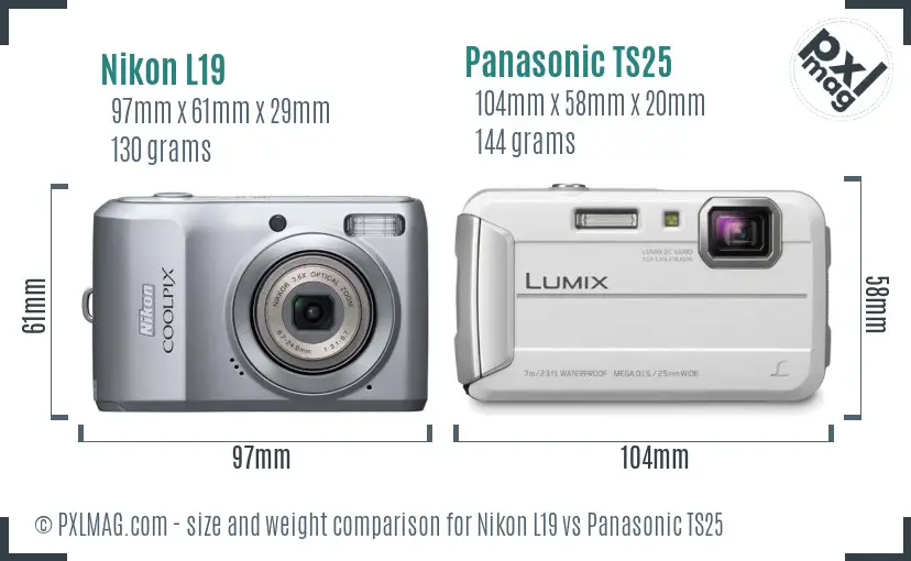 Nikon L19 vs Panasonic TS25 size comparison