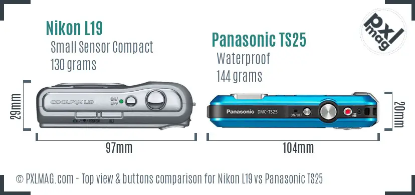 Nikon L19 vs Panasonic TS25 top view buttons comparison