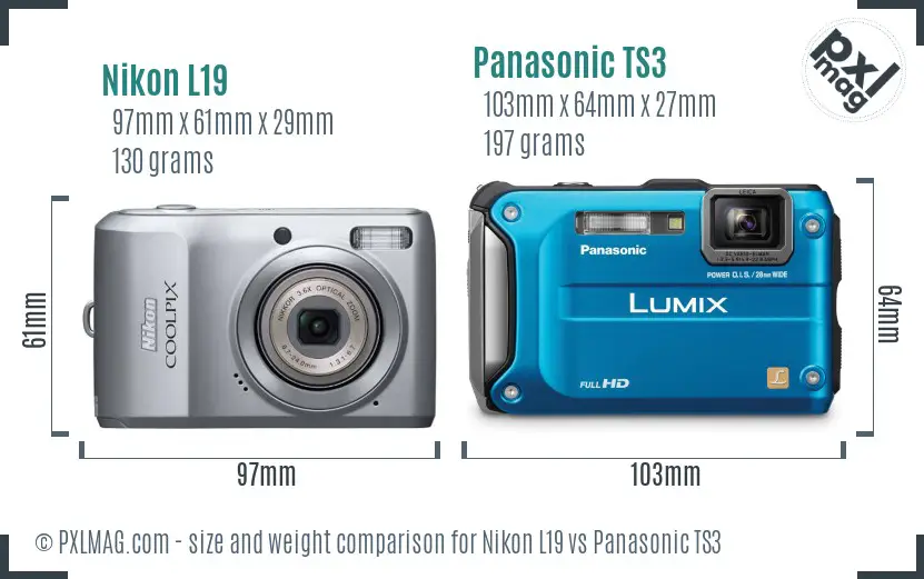 Nikon L19 vs Panasonic TS3 size comparison