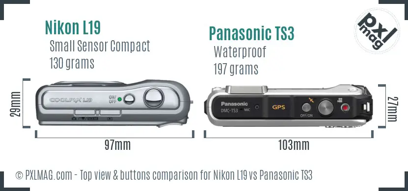 Nikon L19 vs Panasonic TS3 top view buttons comparison