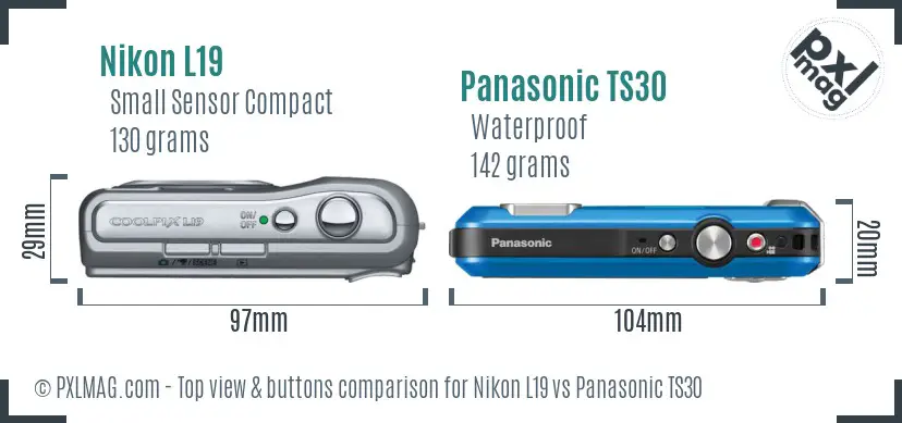 Nikon L19 vs Panasonic TS30 top view buttons comparison