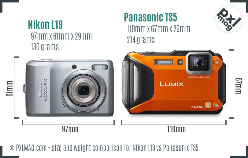 Nikon L19 vs Panasonic TS5 size comparison