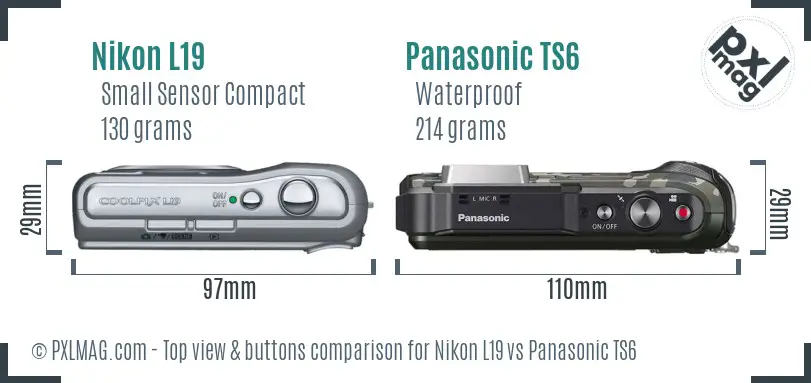 Nikon L19 vs Panasonic TS6 top view buttons comparison
