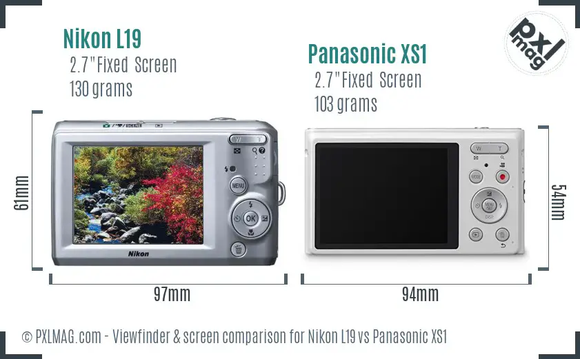 Nikon L19 vs Panasonic XS1 Screen and Viewfinder comparison