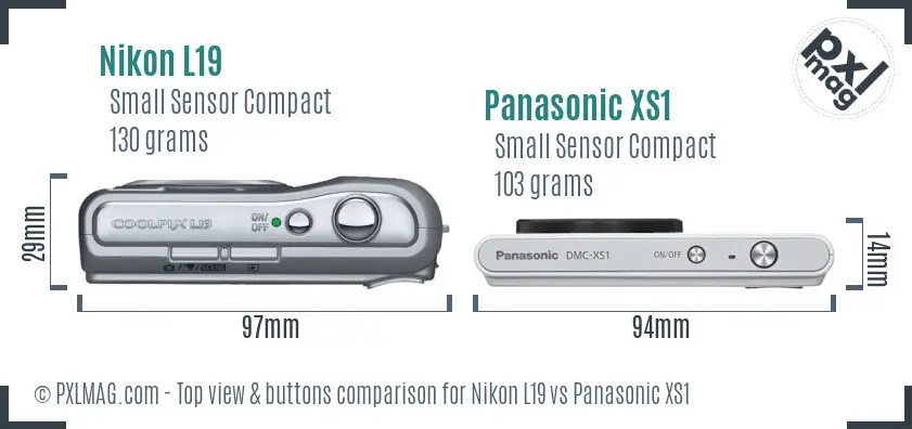 Nikon L19 vs Panasonic XS1 top view buttons comparison