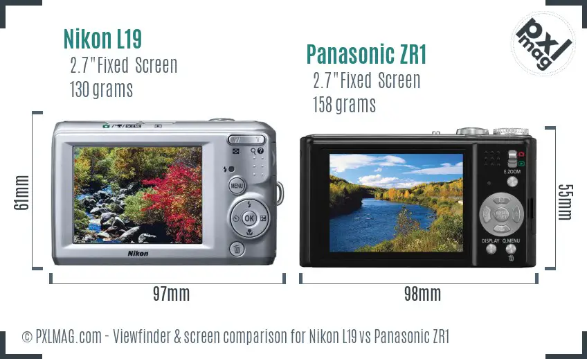 Nikon L19 vs Panasonic ZR1 Screen and Viewfinder comparison