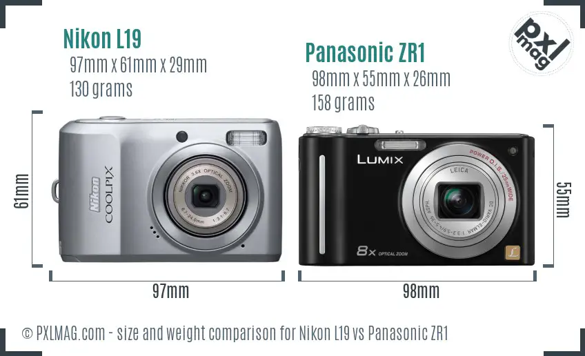 Nikon L19 vs Panasonic ZR1 size comparison