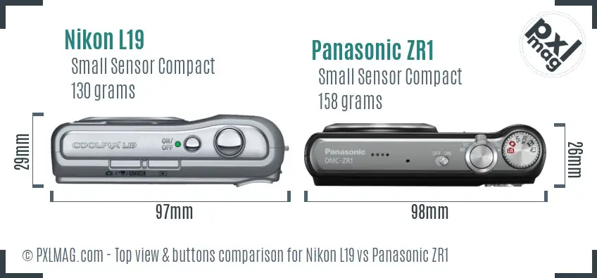 Nikon L19 vs Panasonic ZR1 top view buttons comparison