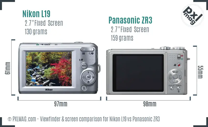 Nikon L19 vs Panasonic ZR3 Screen and Viewfinder comparison