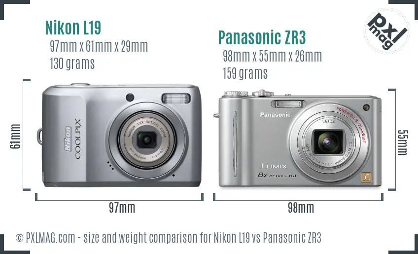 Nikon L19 vs Panasonic ZR3 size comparison