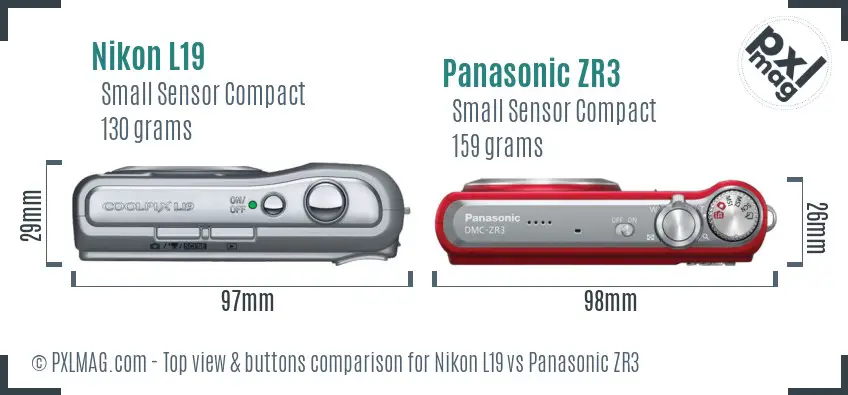 Nikon L19 vs Panasonic ZR3 top view buttons comparison