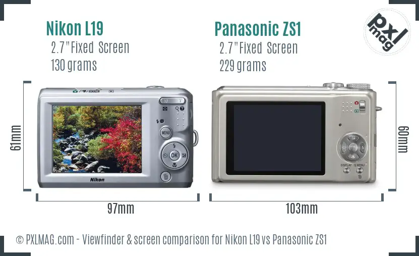 Nikon L19 vs Panasonic ZS1 Screen and Viewfinder comparison